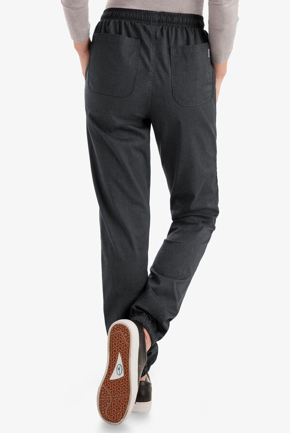 Butter-Soft STRETCH Women's 5-Pocket Jogger Scrub Pants - Petite - Heather Charcoal - 2