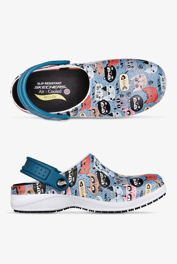 Zuecos antideslizantes Skechers Arch-Fit Cats con correa trasera
