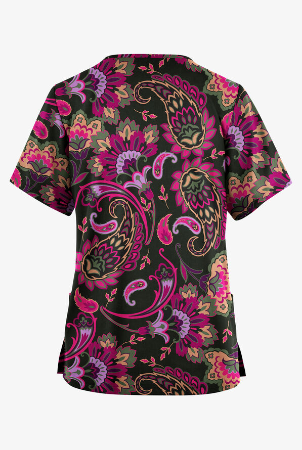 Butter-Soft Originals Barcelona Paisley Women's 2-Pocket V-Neck Print Scrub Top - null - 2