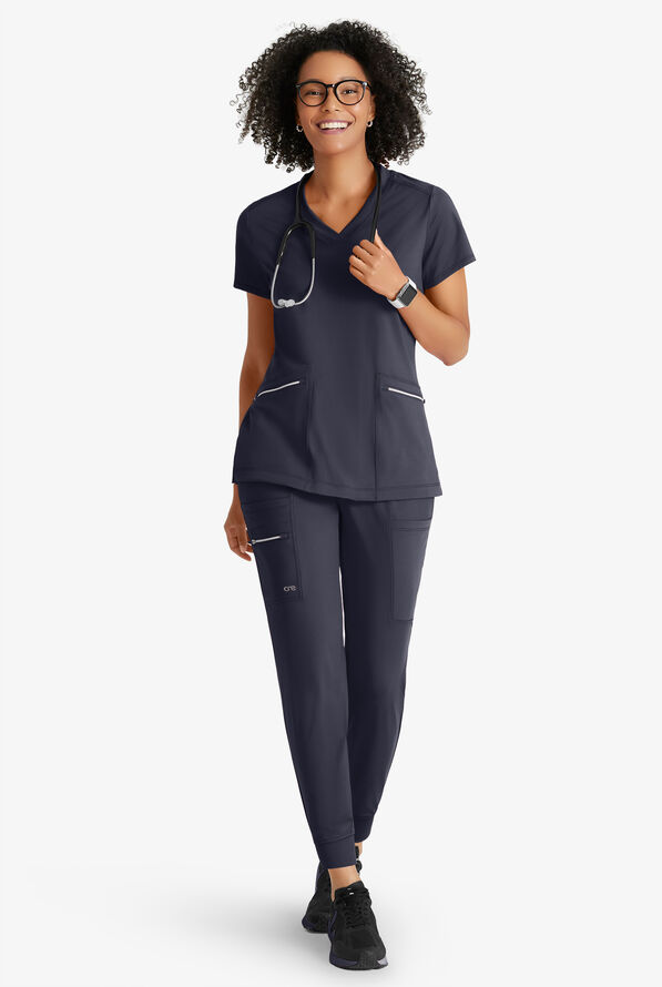 Barco One Performance Knit Pro Women's 5-Pocket STRETCH Cargo Jogger Scrub Pant - Steel Gray - 4