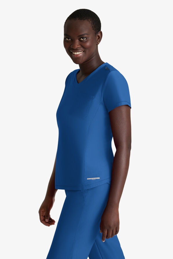 Skechers by Barco Slip-ins Flow Women's 1-Pocket STRETCH Tulip Hem Tuck In V-Neck Scrub Top - Royal - 4