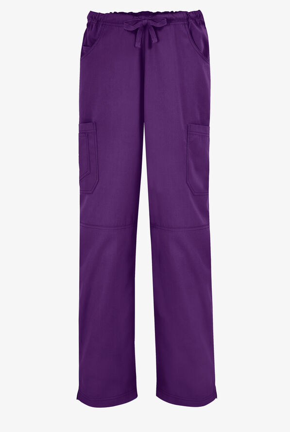 Butter-Soft Core Women's 8-Pocket Drawstring Scrub Pants - Petite - Eggplant - 1