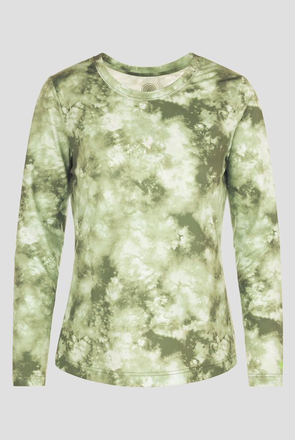 Healing Hands Olive Tie Dye Women's STRETCH Round Neck Knit Print Underscrub - null - 1
