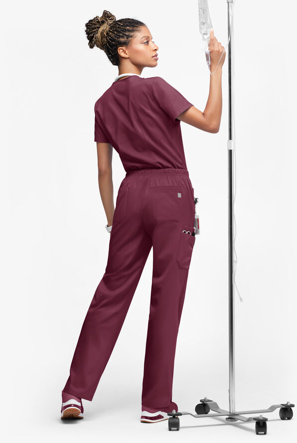 Butter-Soft STRETCH Women’s 10-Pocket Mid Rise Straight Leg Scrub Pant - Tall - Wine - 4