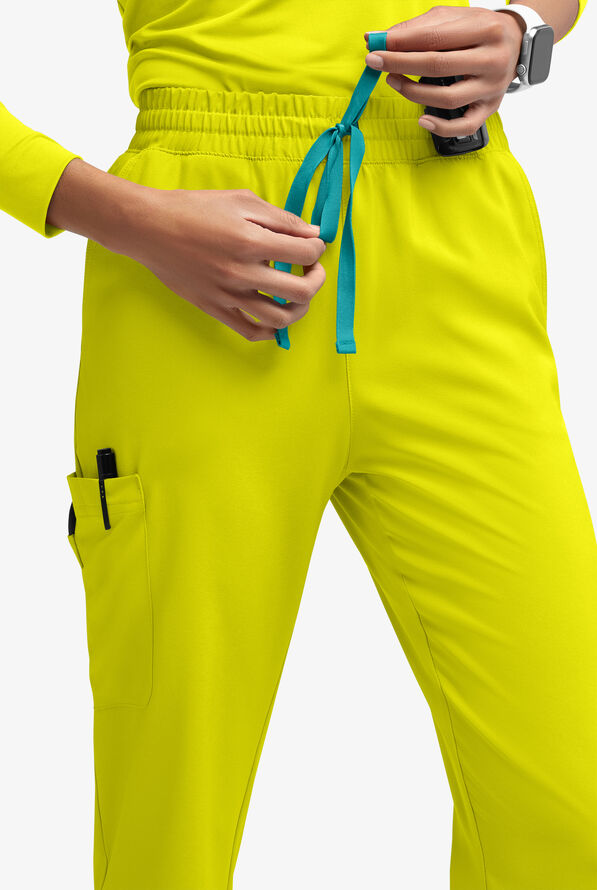 Easy STRETCH Naya Women’s Natural Waist 6-Pocket Straight Leg Scrub Pants - Petite - Cyber Lime/Teal - 3