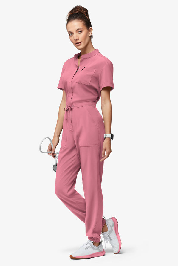 Easy STRETCH Allie Women's 6-Pocket Short Sleeve Jumpsuit - Tea Rose - 1