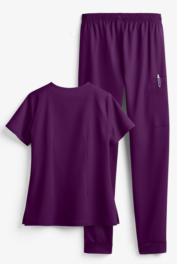Tafford Active STRETCH Women's 5-Pocket Jogger Scrub Set - Eggplant - 2