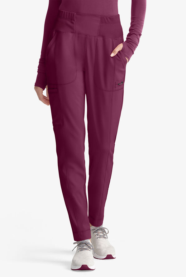 Pantalón médico Cherokee Infinity STRETCH de tiro alto con 5 bolsillos y piernas delgadas para mujer - Wine - 1