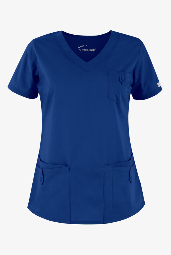 Butter-Soft Core Women's 5-Pocket Rounded V-Neck Scrub Top - Galaxy - 1