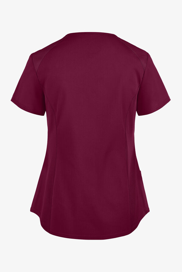 UA Exclusive Cherokee Workwear Professionals Active Women's 2-Pocket STRETCH Mock Wrap Scrub Top - Wine - 3