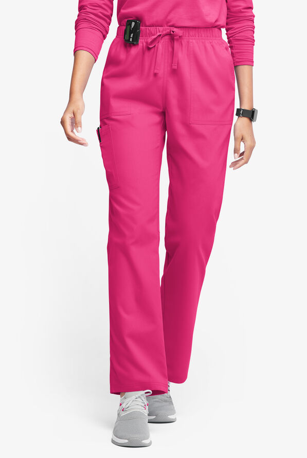 Pantalón médico Butter-Soft Originals de tiro medio estilo cargo con piernas rectas y 7 bolsillos para mujer - Fuchsia - 1