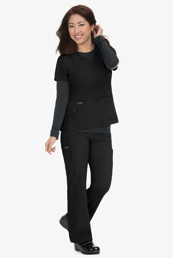 koi Basics Becca Women's 4-Pocket STRETCH V-Neck Scrub Top - Black - 2