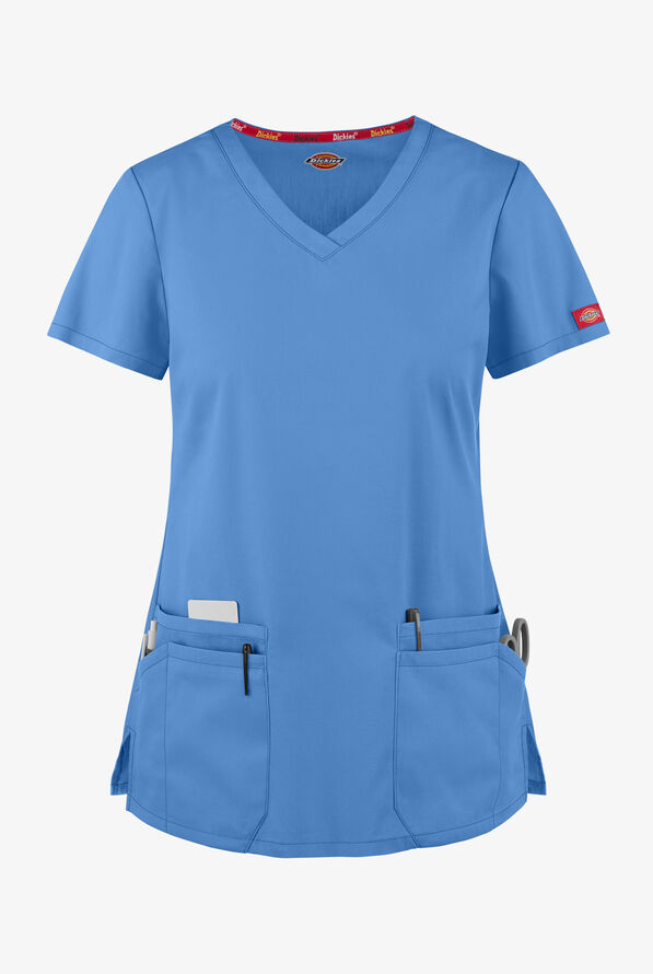 Dickies EDS Signature Women's 6-Pocket Contemporary Fit V-Neck Scrub Top - Ceil Blue - 1