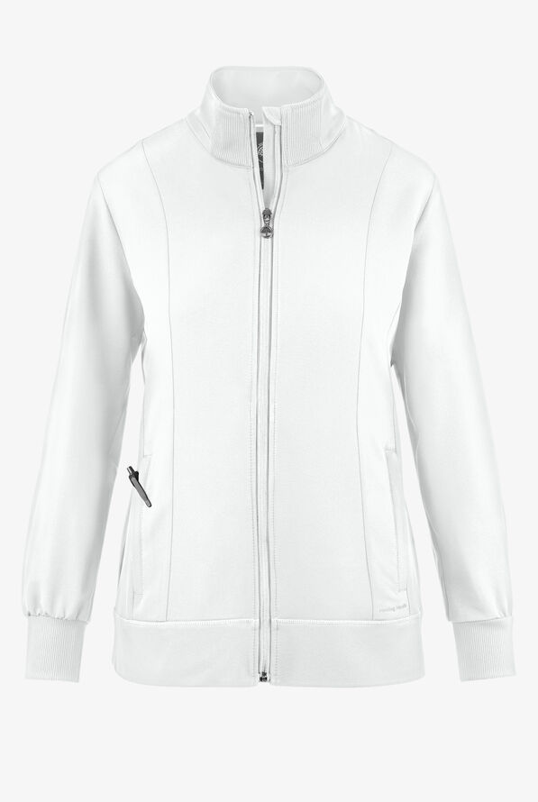 Healing Hands 360 Carly Women's 5-Pocket STRETCH Zip-Up Stand Collar Scrub Jacket - White - 1