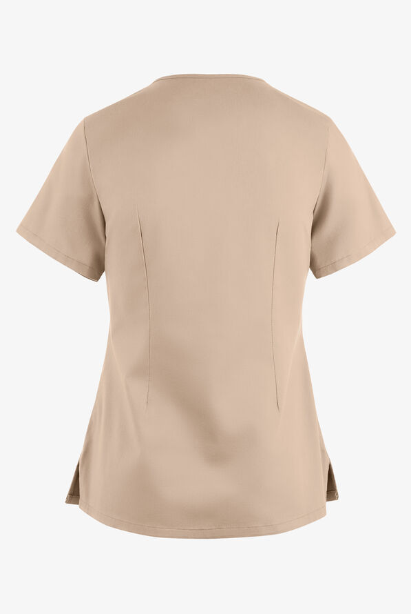 Blusa m&eacute;dica UA Butter-Soft STRETCH con lazos entrecruzados y 4 bolsillos para mujer - Iced Latte - 4