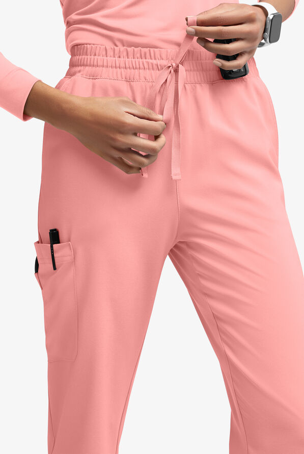 Easy STRETCH Naya Women’s Natural Waist 6-Pocket Straight Leg Scrub Pants - Petite - Autumn Coral - 3