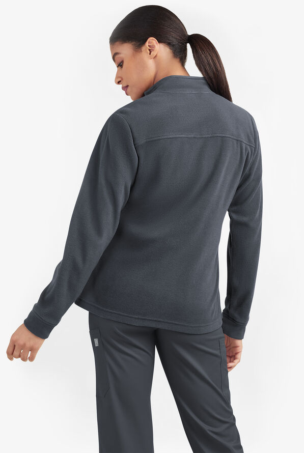Butter-Soft STRETCH Women's 2-Pocket Zip Front Fleece Scrub Jacket - Pewter - 4