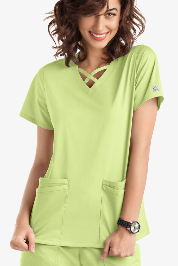 Butter-Soft STRETCH Women's 4-Pocket Crisscross Scrub Top - Cool Matcha - 2