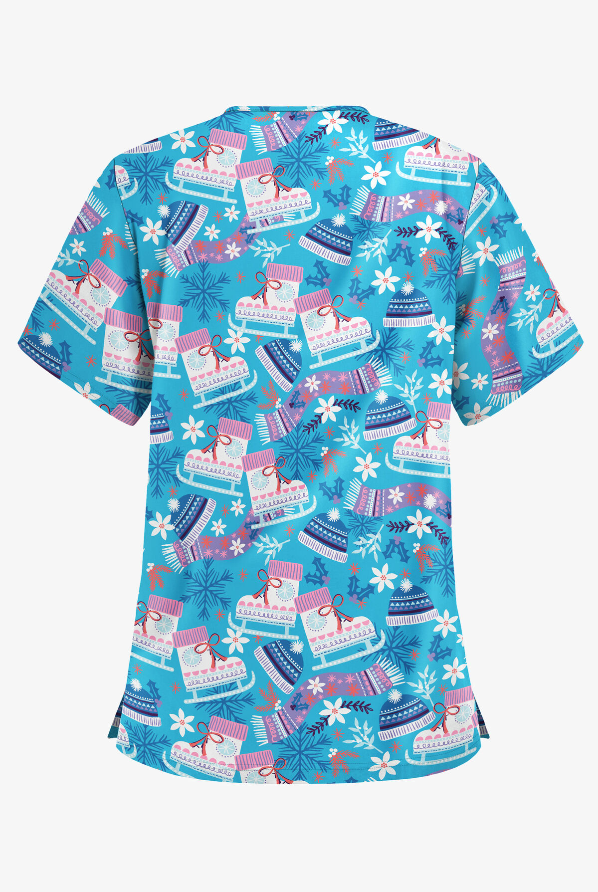 UA Butter-Soft Christmas Skate Turquoise Women's 3-Pocket V-Neck