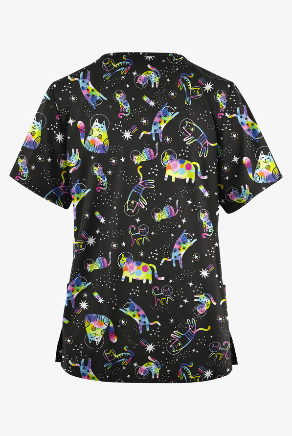 Butter-Soft Originals Galactic Cats Women's 2-Pocket Classic Fit V-Neck Printed Scrub Top - null - 2