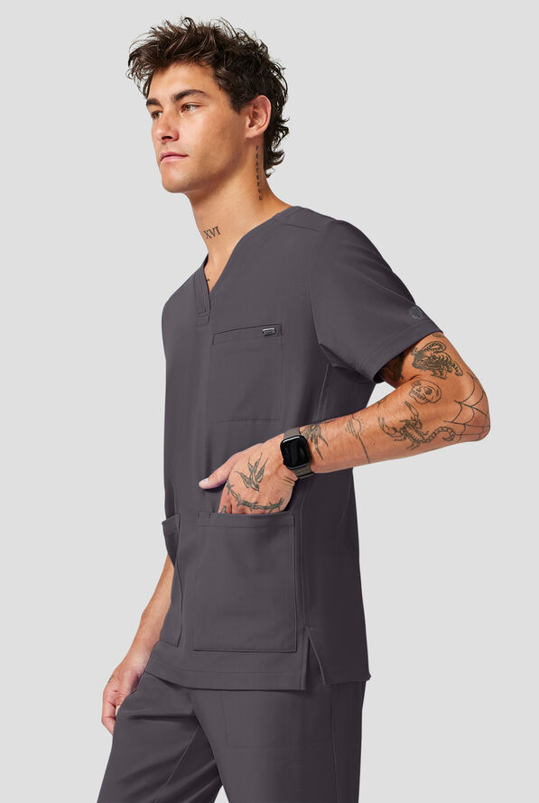 Camisa m&eacute;dica Healing Hands Quest Avery STRETCH con 4 bolsillos y cuello en Y para hombre - Pewter - 5