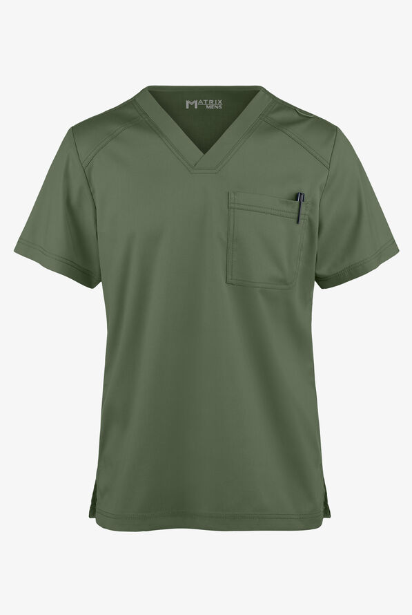 Maevn Matrix Men's 1-Pocket STRETCH V-Neck Scrub Top - Olive - 1