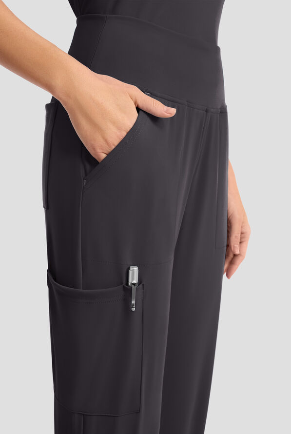Cherokee Achieve Women's 5-Pocket STRETCH Cargo Jogger Knit Scrub Pants - Petite - Pewter - 2