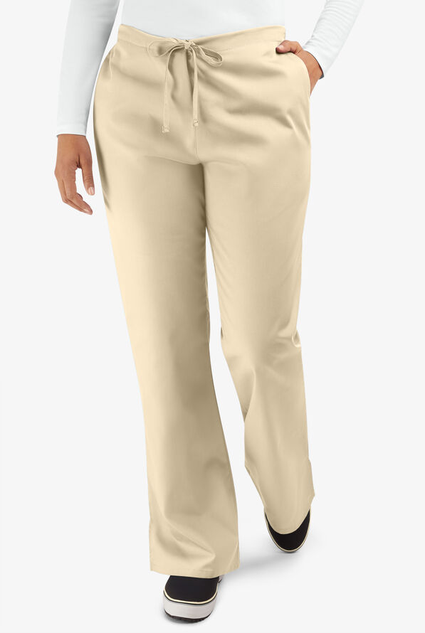 Cherokee Workwear Women's 3-Pocket Flare Leg Drawstring Scrub Pants - Khaki - 1