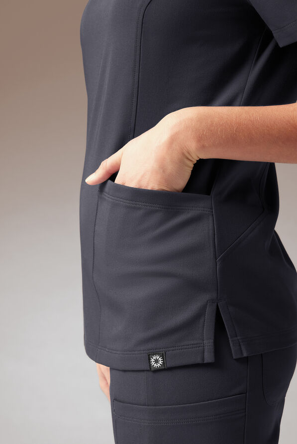 Hypothesis A-S All Situation Women’s 3-Pocket Polo Neck Scrub Top - Pewter - 4