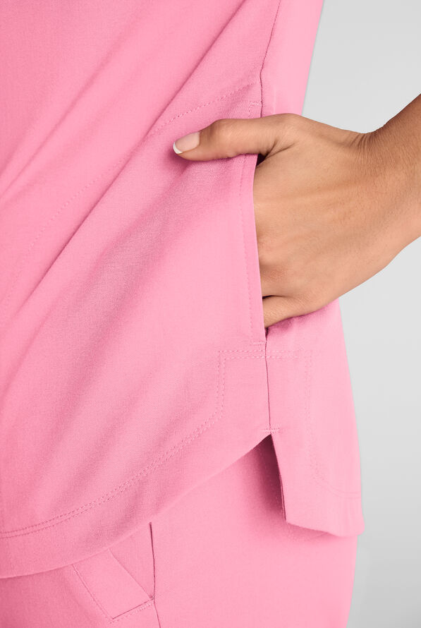 Grey's Anatomy by Barco Emerge Emery Women's 3-Pocket STRETCH Collar V-Neck Scrub Top - Glow Pink - 4