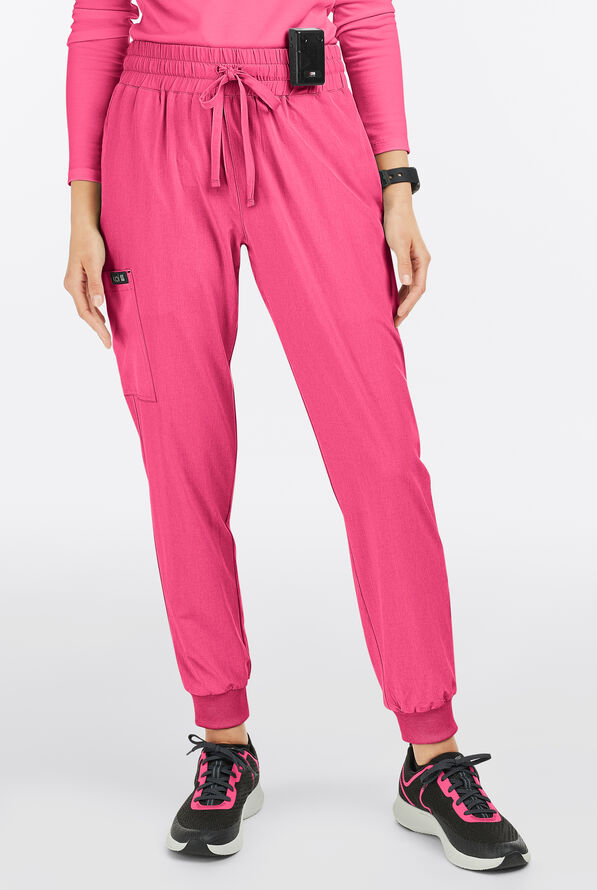 koi Basics Gemma Women's 5-Pocket STRETCH Cargo Jogger Scrub Pants - Heather Pink Lemonade - 1