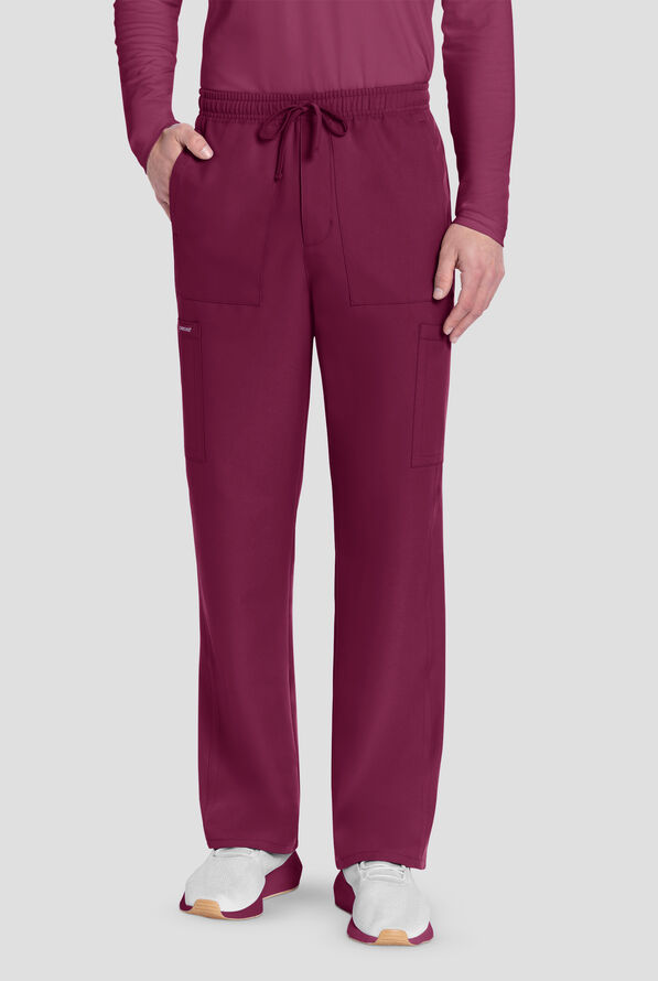 Cherokee Workwear Originals Ultra Men's 6-Pocket Straight Leg Drawstring Cargo Scrub Pants - Wine - 1