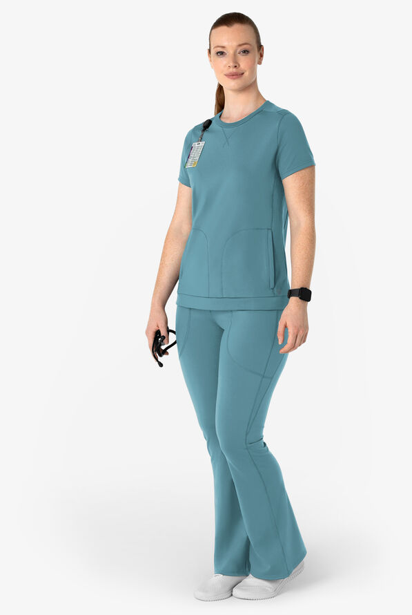 Wink Renew Knit Women's 5-Pocket STRETCH Yoga Waist Flare Leg Scrub Pants - Vintage Teal - 4