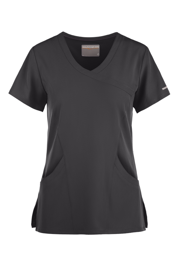 Blusa médica Skechers by Barco Reliance STRETCH estilo cruzado con 3 bolsillos para mujer - Pewter - 1