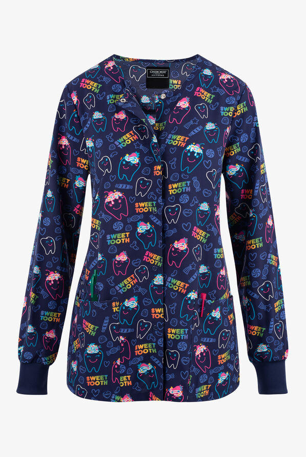 Chaqueta médica Cherokee Genuine Sweet Tooth Dental STRETCH con cuello redondo y 2 bolsillos para mujer - null - 1