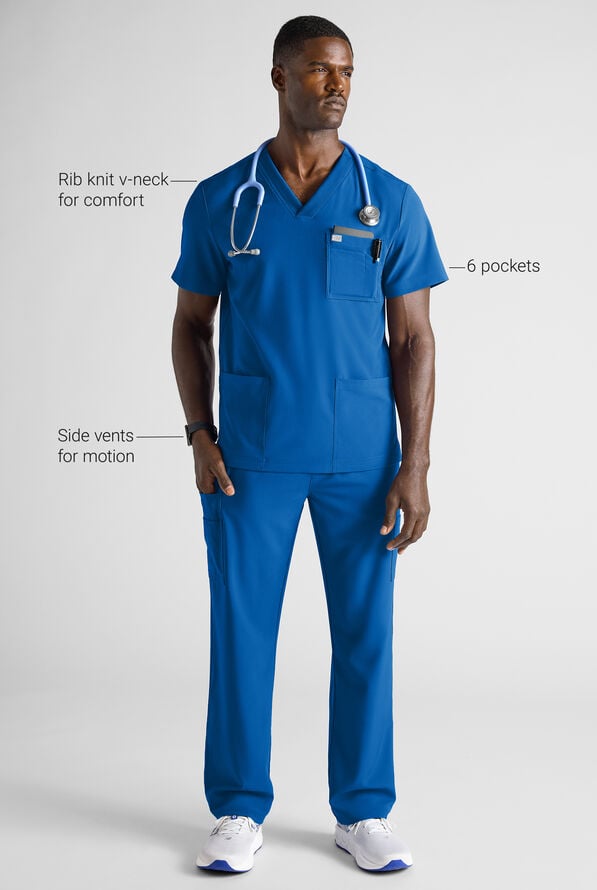 Easy STRETCH Men's 6-Pocket V-Neck Scrub Top - Royal - 7