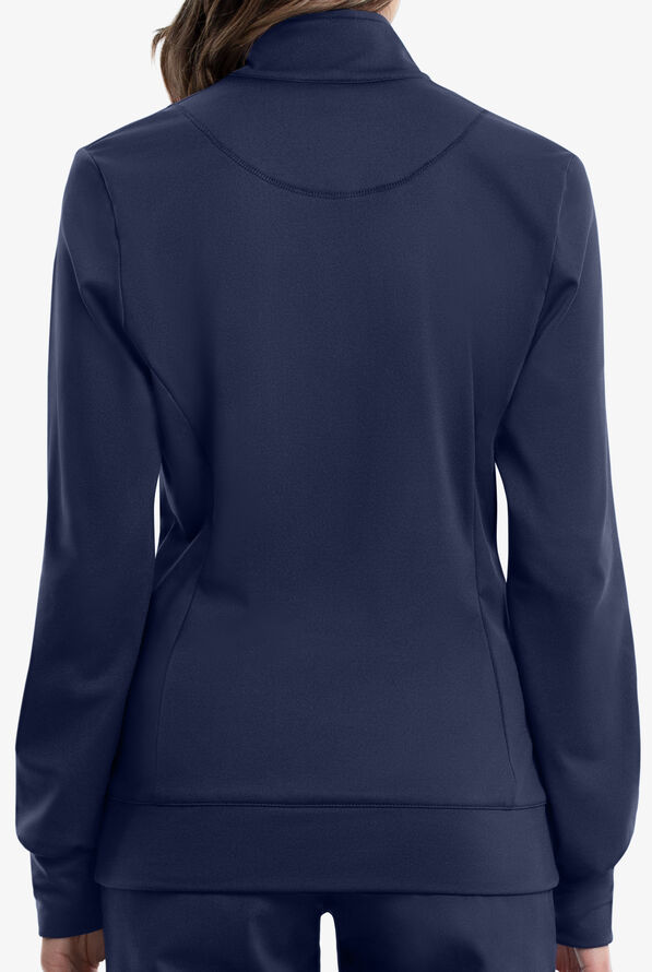 Cherokee Workwear Revolution Women's 3-Pocket STRETCH Fleece Inner Zip Front Scrub Jacket - Navy - 4