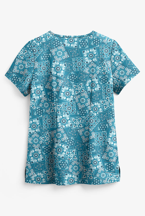 Butter-Soft STRETCH Bandana Paisley Women's 1-Pocket V-Neck Print Scrub Top - null - 2