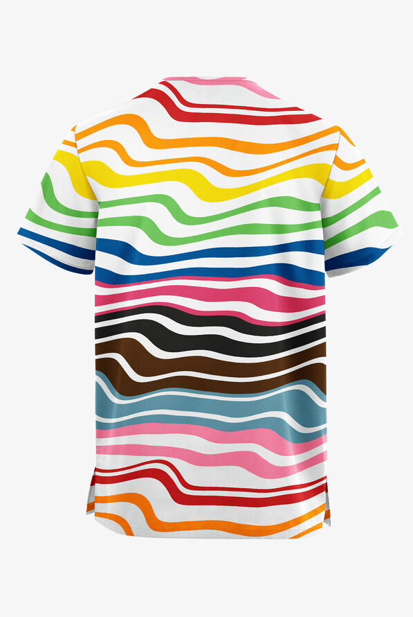 Blusa médica unisex estampada Butter-Soft Originals Wavy Stripe con cuello en V y 2 bolsillos - null - 2