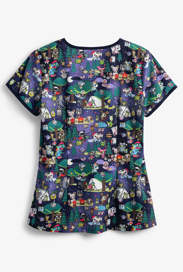 koi Tokidoki Summer Camp Women's 2-Pocket Eve Y-Neck Print Scrub Top - null - 2