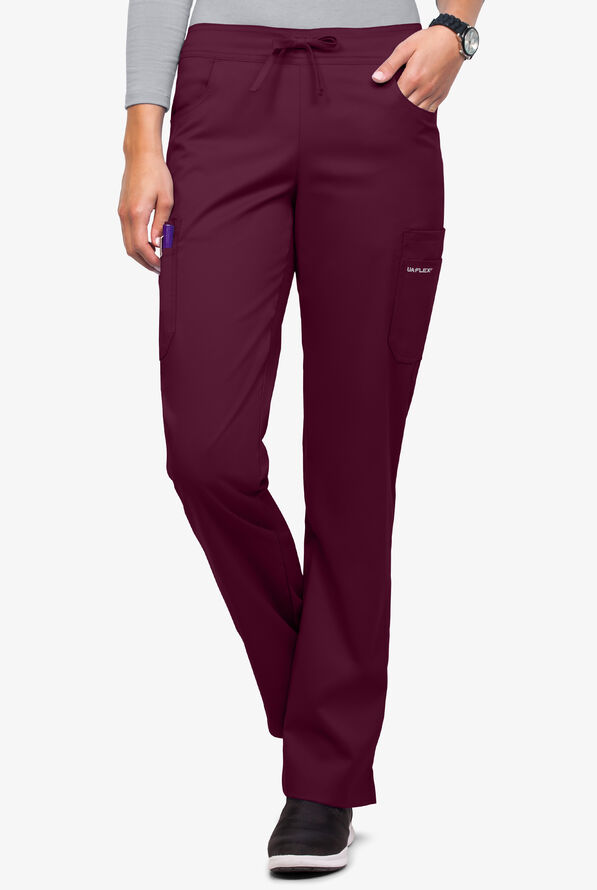 Pantalón médico UA Flex2 STRETCH estilo cargo con 7 bolsillos y frente plano para mujer - Wine - 1