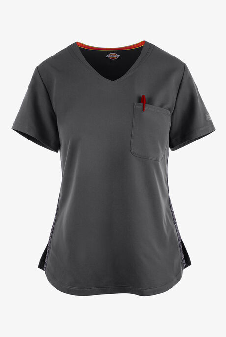 Dickies Dynamix Women's 2-Pocket STRETCH Melange Knit Trim Tuck In V-Neck Scrub Top