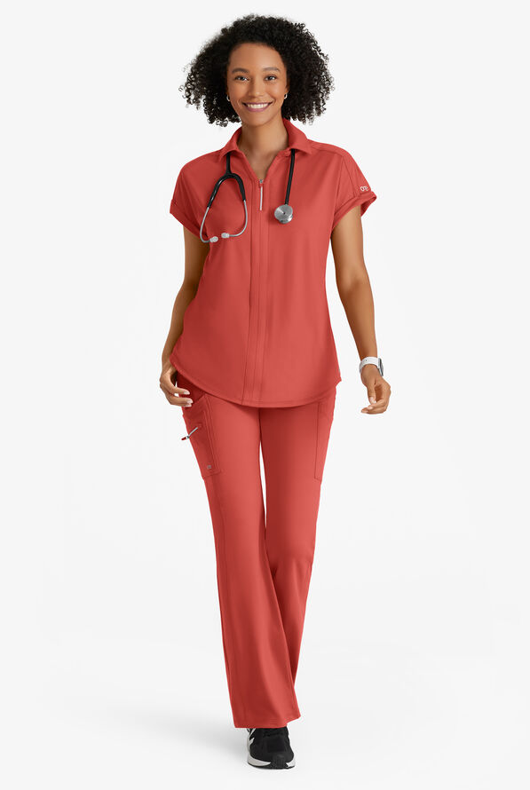 Barco One Performance Knit Sprint Women's 7-Pocket STRETCH High Waisted Fit & Flare Scrub Pant - Ginger Rose - 4