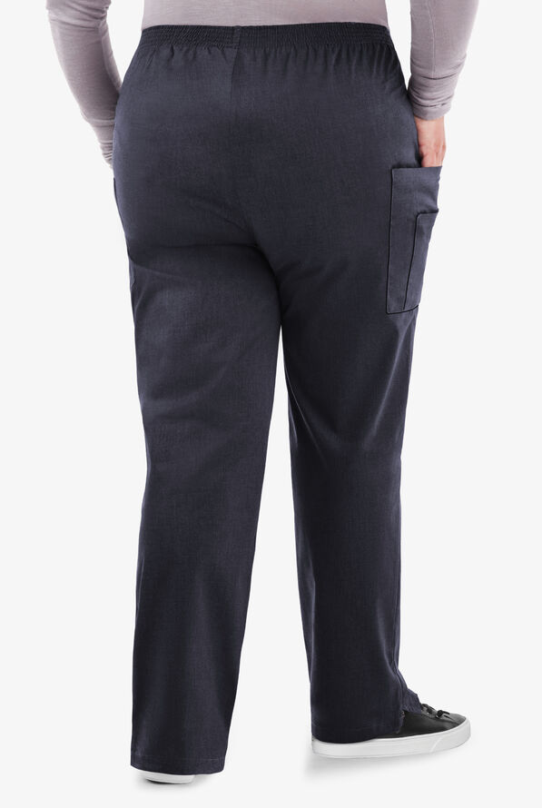 Butter-Soft STRETCH Women's 3-Pocket Plus Size Pull On Scrub Pants - Petite - Indigo Denim - 2