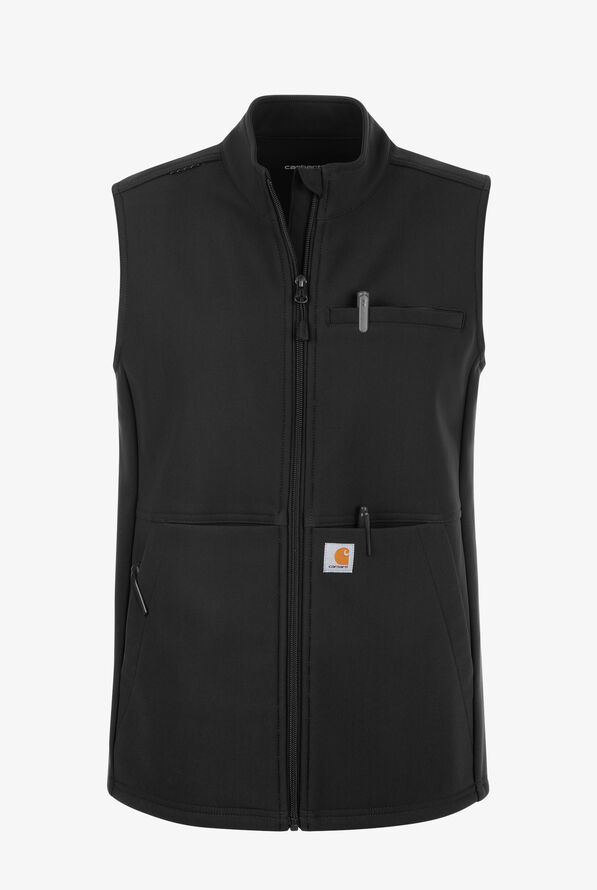 Carhartt Force Rugged Women's 6-Pocket Bonded Fleece STRETCH Utility Zip Front Scrub Vest - Black - 1