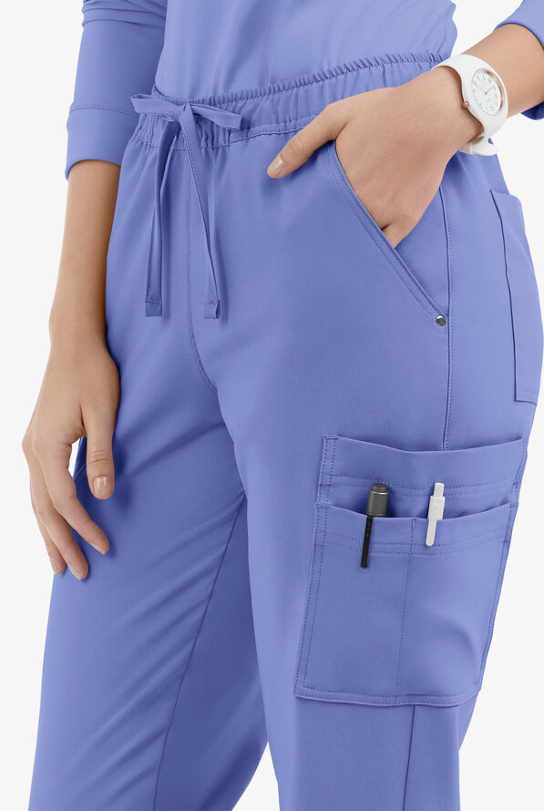 Easy STRETCH Halle Women's 11-Pocket Ruched Leg Jogger Scrub Pants - Ceil Blue - 3