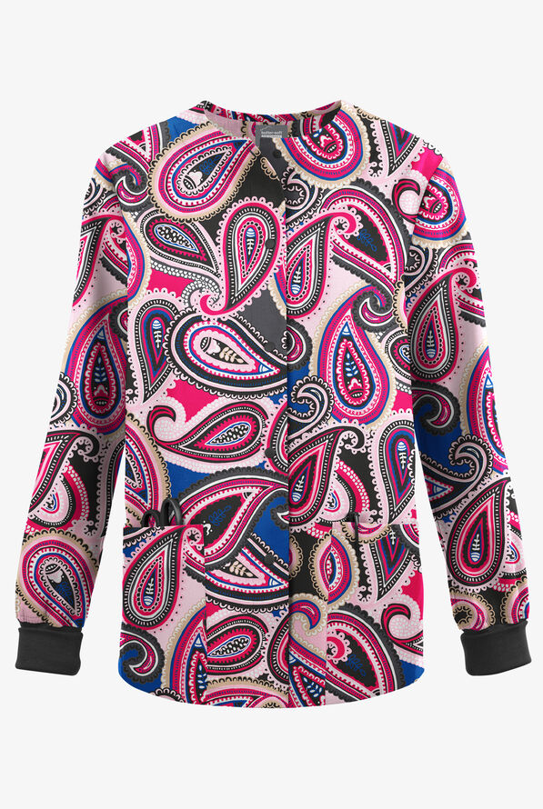 Butter-Soft Originals Naples Paisley Women's 3-Pocket Snap Front Print Scrub Jacket - null - 1