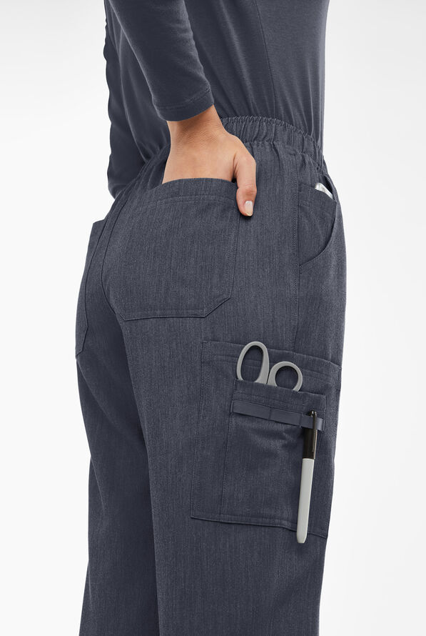 MOVEMENT by Butter-Soft Rigel Women's 9-Pocket Interior Drawstring STRETCH Scrub Pants - Indigo Heather - 2
