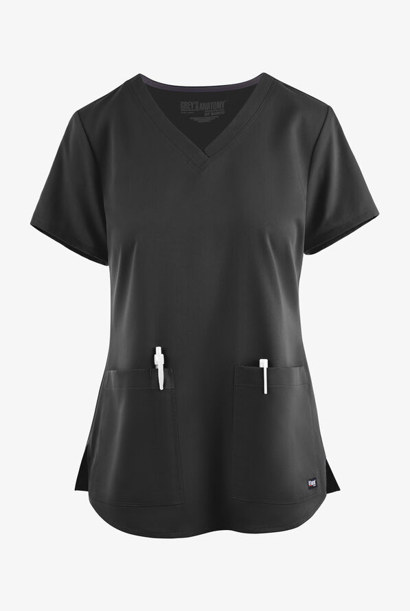 Blusa médica Grey's Anatomy de corte clásico con cuello en V y 2 bolsillos para mujer - Black - 1