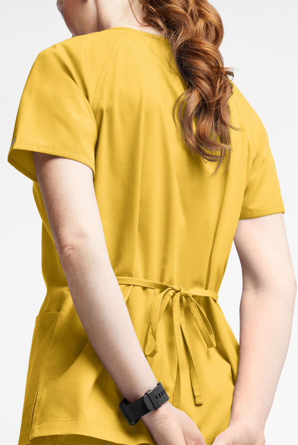 Butter-Soft Originals Women's 3-Pocket Mock Wrap Scrub Top - Warm Sun - 3